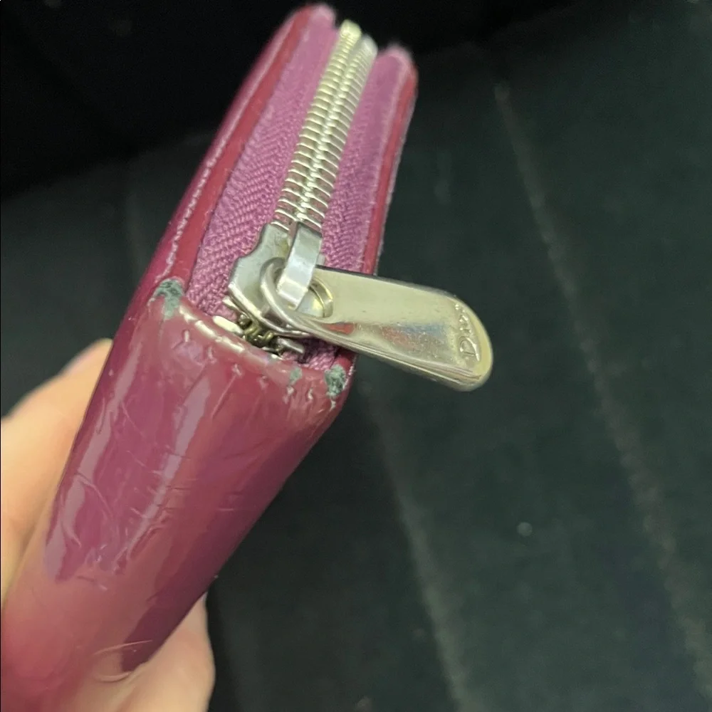 Dior Purple Patent Leather Embossed Zip Wallet